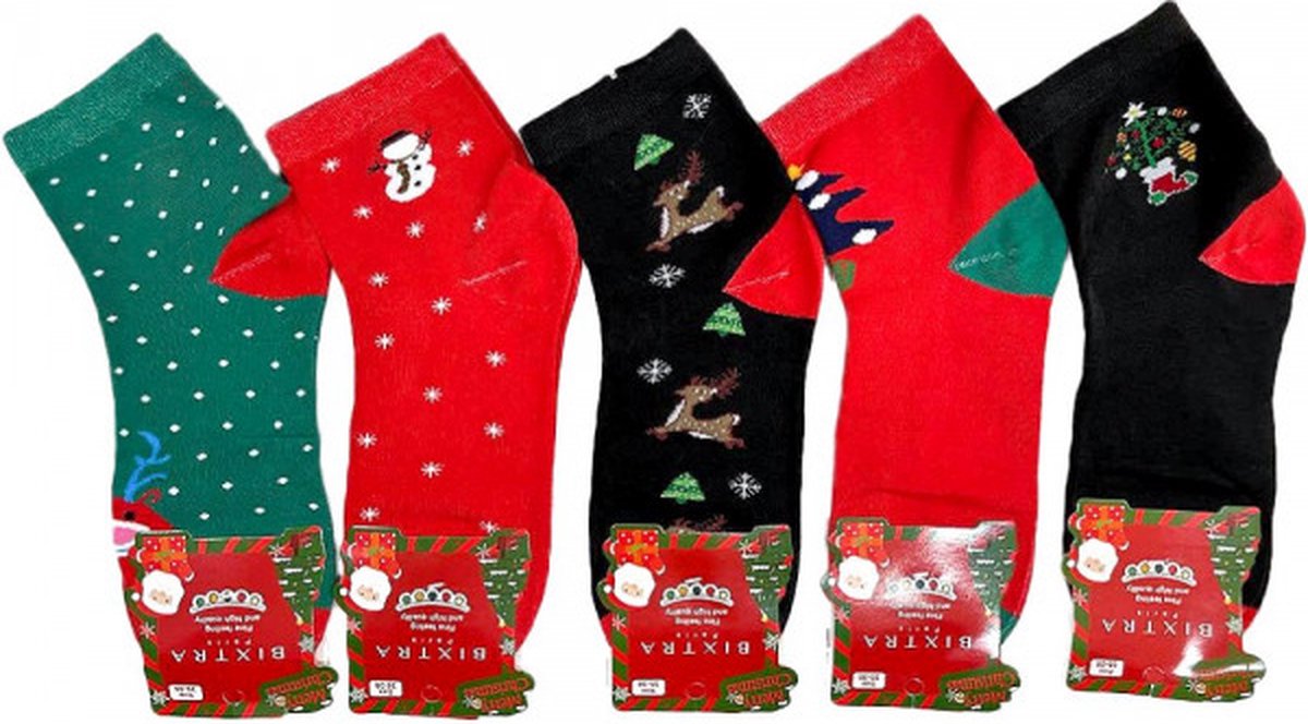 Lot 5 Paires Chaussettes Cocila Noël – Imprimé Rigolo, Coton, Taille 36-43, Chaudes Et Douces