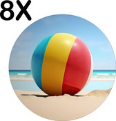 BWK Stevige Ronde Placemat - Strandbal op het Strand bij een Zonnige Dag - Set van 8 Placemats - 40x40 cm - 1 mm dik Polystyreen - Afneembaar