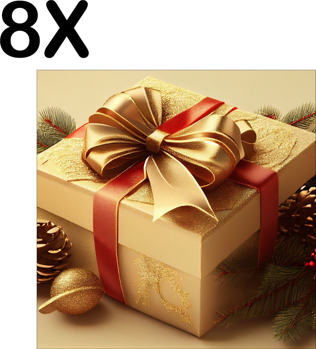 BWK Textiele Placemat - Licht Gouden Cadeau met Decoratie - Set van 8 Placemats - 50x50 cm - Polyester Stof - Afneembaar