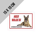 Sticker/ waakbordje | "Hier waak ik" | Duitse Herder | 15 x 10 cm | Herdershond | Hond | Dog | Gevaarlijke hond | Waakbord | Afschrikmiddel | Voor binnen en buiten | 1 stuk