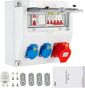 Verdeelkast, bouwstroomverdeler, wandverdeler met stroomonderbreker, 2 x Schuko & CEE 16 A stopcontacten, waterdichte stroomverdeler compleet bedraad
