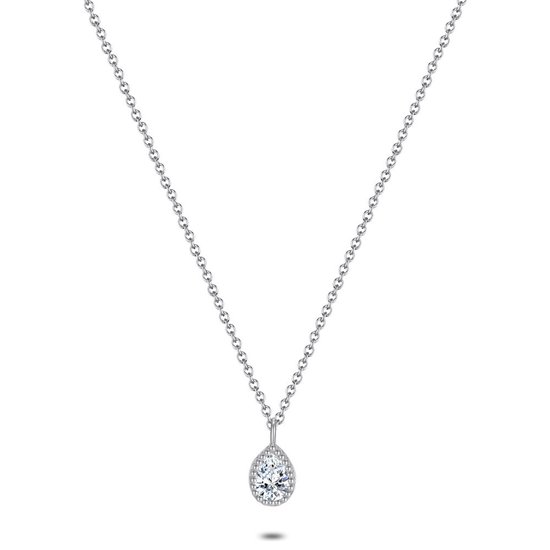 Twice As Nice Halsketting in zilver, druppel met bolletjes rand, zirkonia 40 cm