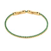 Twice As Nice Armband in goudkleurig edelstaal, tennis, groene zirkonia 15 cm+3 cm