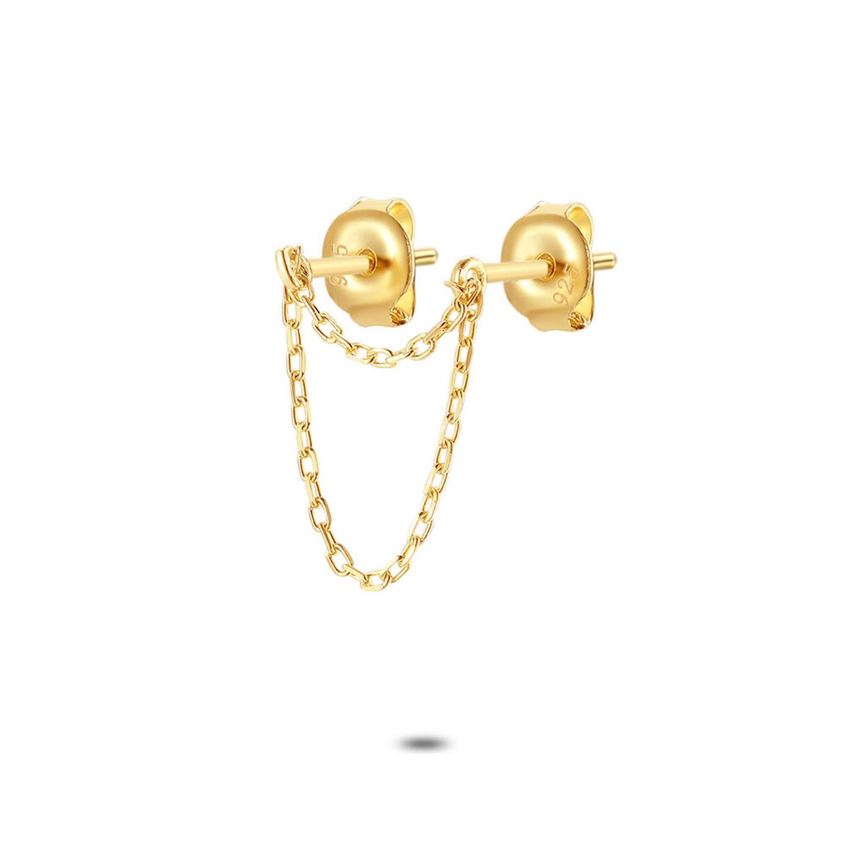 Twice As Nice Oorbel per stuk in 18kt verguld zilver, dubbele ketting, 2 slotjes