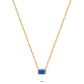 Twice As Nice Halsketting in goudkleurig edelstaal, 1 rechthoekig blauw zirkonia 42 cm+5 cm