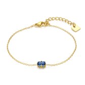 Twice As Nice Armband in goudkleurig edelstaal, 1 rechthoekig blauw zirkonia 16 cm+3 cm