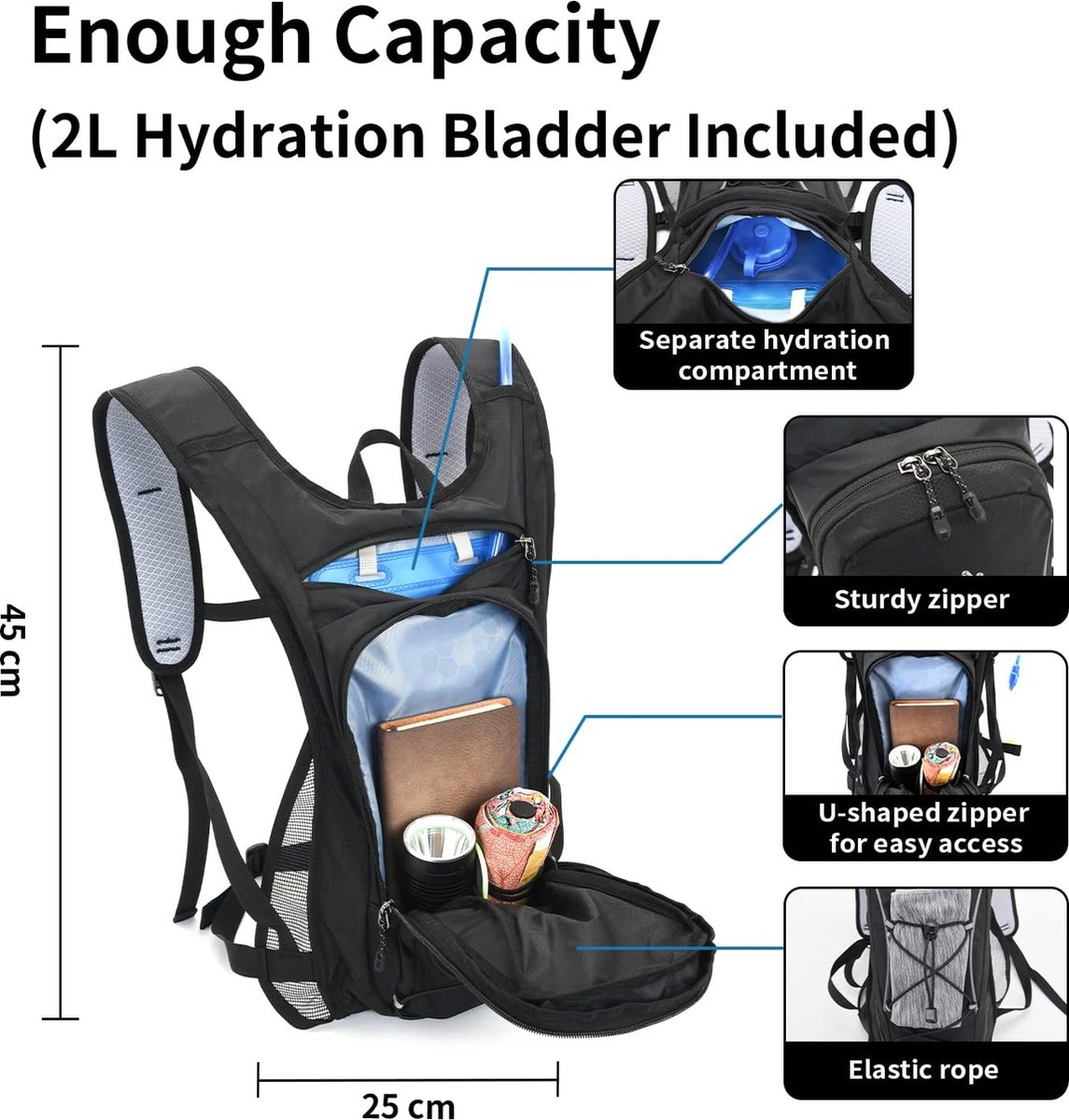 Sac à Dos Hydratation 2L - Sac Rave Festival Avec Vessie Isotherme - Léger Et Confortable