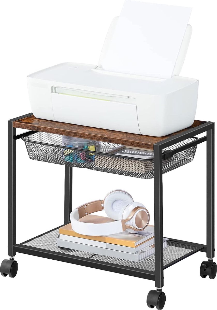 LELELINKY Printertafel met wieltjes, mobiele printerstandaard met 2