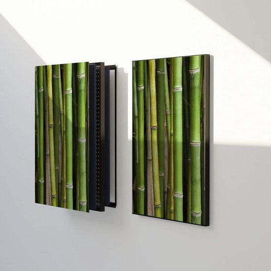 Akoestische panelen - Geluidsisolatie - Akoestische wandpanelen - Akoestisch schilderij AcousticPro® - paneel met groene bamboe - design 358 - Premium - 90x130 - zwart- Wanddecoratie - woonkamer - geluidsdemper - studio schuim