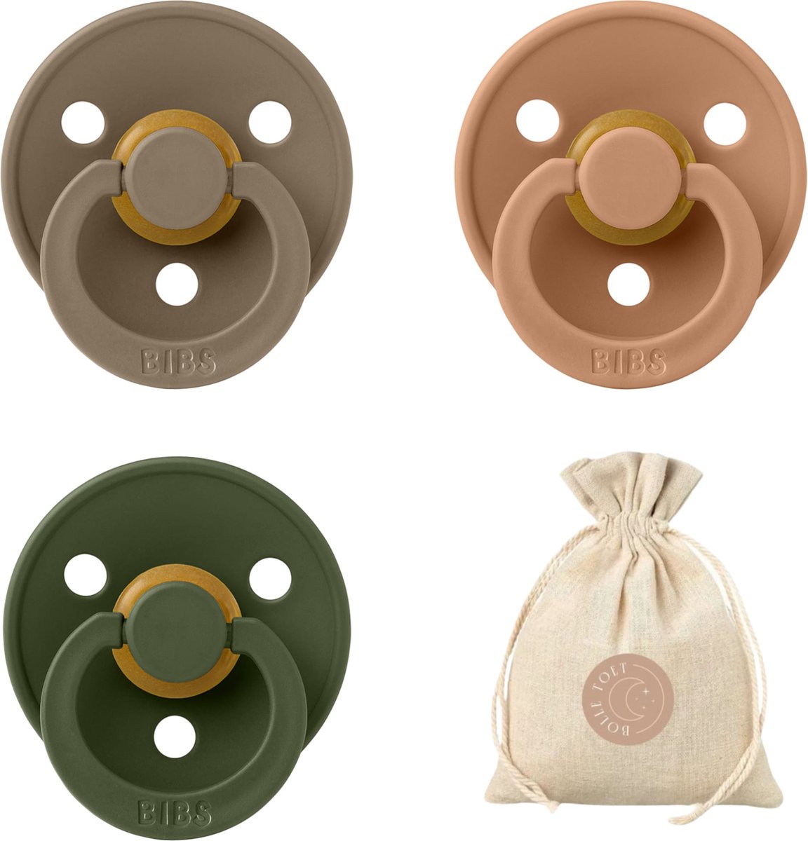 Goedkoopste BIBS fopspenen T2 speenzakje BolleToet - Huntergreen, Earth, Dark Oak - 6-18 maanden