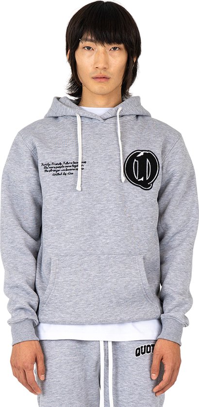 Quotrell - UNIVERSITY PATCH HOODIE - GREY MELEE/WHITE - M