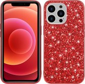 iPhone 15 PLUS Hoesje - Glitter Case Cover - Rood - Provium