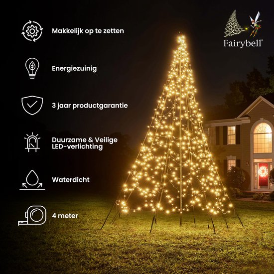 Fairybell LED Kerstboom voor buiten inclusief mast - 400 meter - 640 LEDs - Warm wit met twinkle - Fairybell