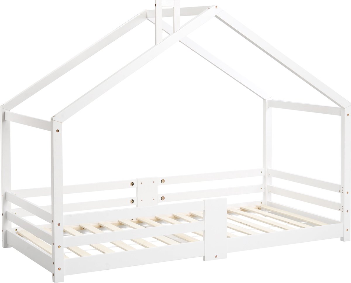 Merax Kinderbed 90x200 - Bed voor Kinderen met Valbeveiliging - Huisbed - Wit
