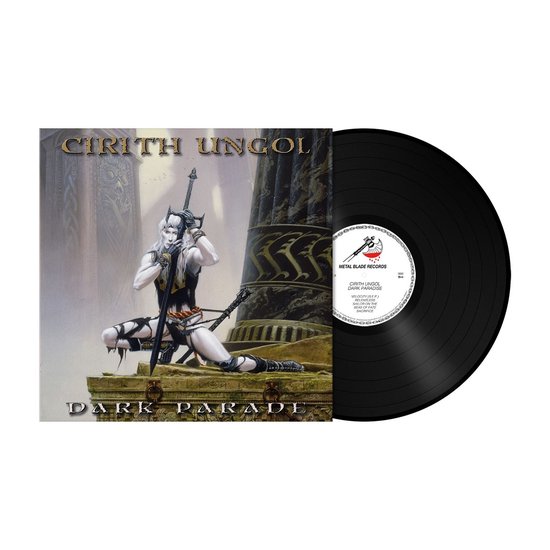Vinylplaat hoes met kunstwerk van een witte elf met zwaard. Titel: CIRITH UNGOL DARK PARADE.