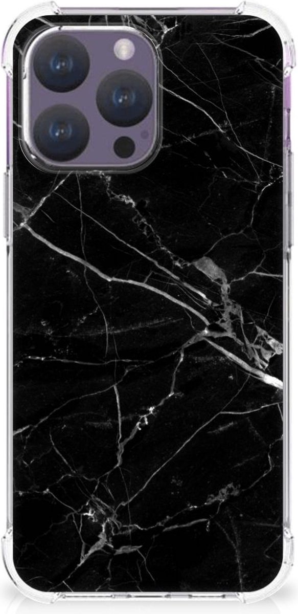 iPhone 15 Pro Max Anti-Shock Hoesje Marmer Zwart - Origineel Cadeau Vader