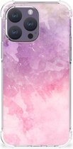 Smartphone hoesje Geschikt voor iPhone 15 Pro Max Stevige Telefoonhoesje met transparante rand Pink Purple Paint