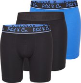 Phil & Co Boxershorts Heren Met Lange Pijpen Boxer Briefs 3-Pack Zwart / Blauw - Maat L