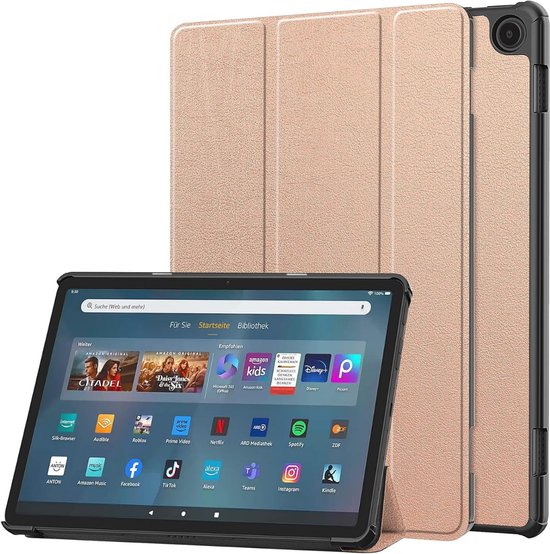 Case2go - Tablet hoes geschikt voor Amazon Fire Max 11 (2023) - Tri-Fold Book Case - Auto Wake/Sleep functie - Rose-Goud