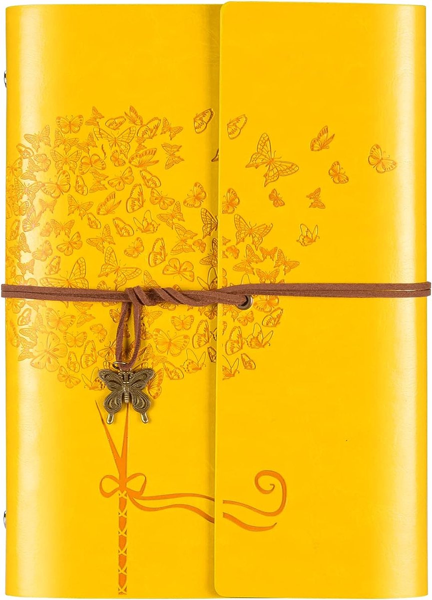 Lederen dagboek notitieboek, reisjournalen voor vrouwen, navulbare vlinder notitieboek gevoerd persoonlijk dagboek schrijven notitieboek geschenken A5 16,5 x 23,4 cm (geel)