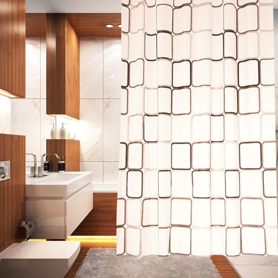 Rideau de douche, rideau de douche tissu 180x200, résistant à la moisissure  et à l'eau avec crochets, rideau de douche salle de bain
