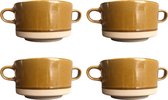 Gusta - Bol à soupe 450ml - Marron - Set 4 pièces - Empilable - Bol à soupe avec anses - Bol à soupe Vintage - 16,5 x 11,5 x 6,9 cm