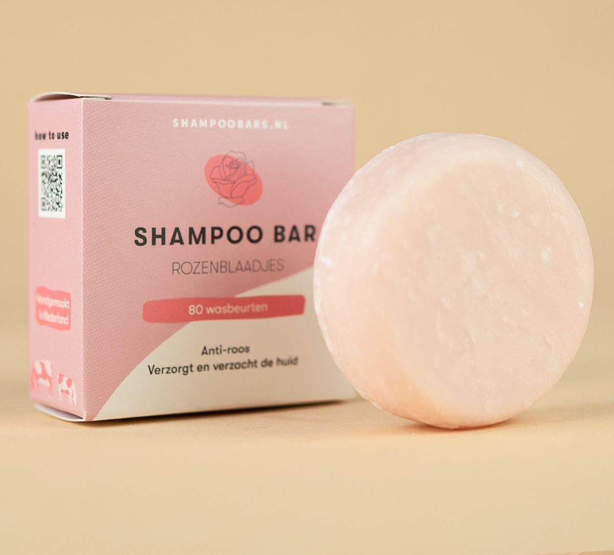 Shampoo Bar Rozenblaadjes | Handgemaakt in Nederland | SLS- & SLES-vrij | Dierproefvrij | Plasticvrij | Vegan | Crueltyfree | Ideaal voor droog haar | Zeer geschikt voor een droge hoofdhuid | 100% biologisch afbreekbare verpakking