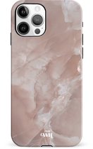 xoxo Wildhearts Marble Brown Sugar - Double Layer - Hard cover geschikt voor iPhone 12 Pro hoesje - Siliconen marmer hoesje iPhone - Beschermhoesje geschikt voor iPhone 12 Pro hoesje marmer - bruin