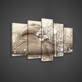 Canvas Schilderij - Bloemen - Vlinders - Paardenbloem - Planten - Inclusief Frame - 100x60cm (lxb) - Wit - 5 Luiks