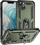 Casemania Hoesje Geschikt voor Apple iPhone 15 Plus Groen - Anti-Shock Hybrid Armor met Kickstand Ring