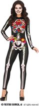 Guirca - Spaans & Mexicaans Kostuum - Kleurrijke Bloemen Skelet - Vrouw - Zwart, Multicolor - Maat 36-38 - Halloween - Verkleedkleding