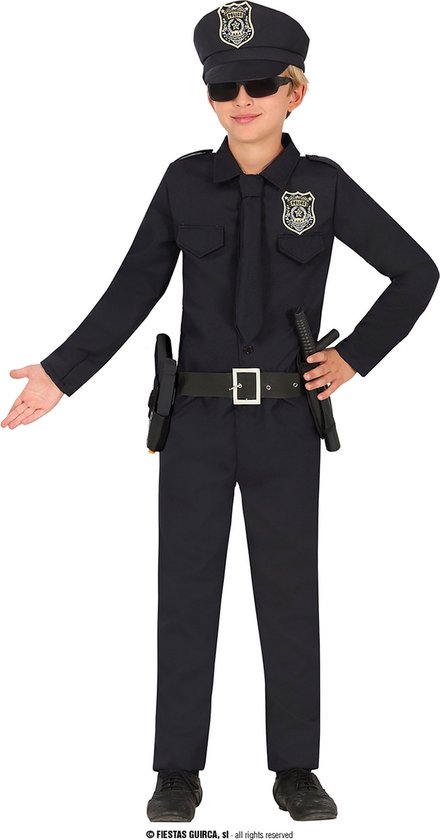 Guirca - Politie & Detective Kostuum - Politie Man Big City Sam Kind Kostuum - Zwart - 7 - 9 jaar - Carnavalskleding - Verkleedkleding