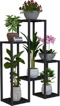 Pochon Home - Plantentafel Zwart Marmer - 6 Planten - Metaal - Plantenrek - Ladderkast - Plantenstandaard - Plantentafeltje voor Binnen - 78x60x20