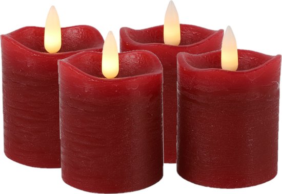 Countryfield LED kaarsen/stompkaarsen - 4x st - rood - D5 x H7,2 cm - timer - warm wit