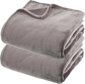 Atmosphera fleece dekens/fleeceplaids - 2x - betongrijs- 180 x 230 cm - polyester - Molton Bankdeken