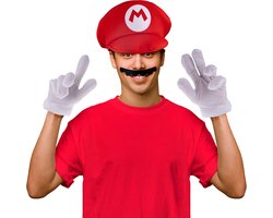 Funny Fashion Loodgieter Mario verkleedset - snor/handschoenen/pet - voor volwassenen