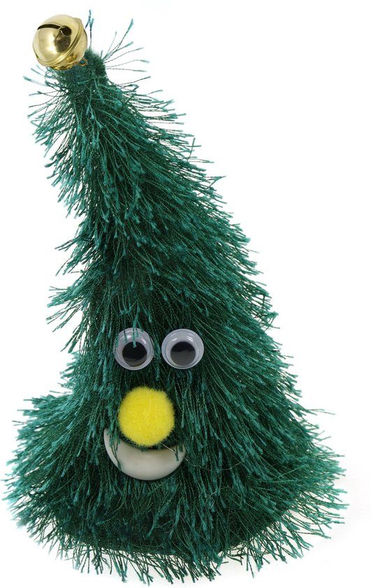 Zingende en dansende kerstboom kerst figuur groen H16 cm met