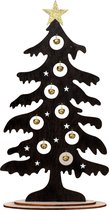IKO Decoratie kerstboompje zwart - hout -met gouden belletjes -44,5 cm