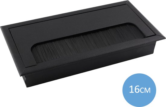 Kabeldoorvoer - Zwart Aluminium - Rechthoek - Kabelgoot Bureau - Kabelgat met Borstelafsluiting - Kabel Organiser - Afdekking Kabels - 16 x 8 cm - Mat Zwart