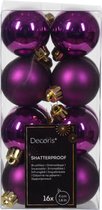Decoris Kleine kerstballen - 16x - 4 cm - kunststof - paars