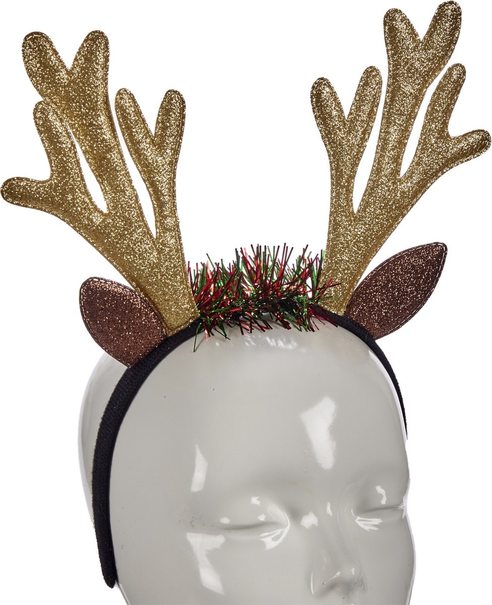 Krist+ kerst diadeem/haarband - rendier gewei - goud - 25 cm - kerstaccessoires