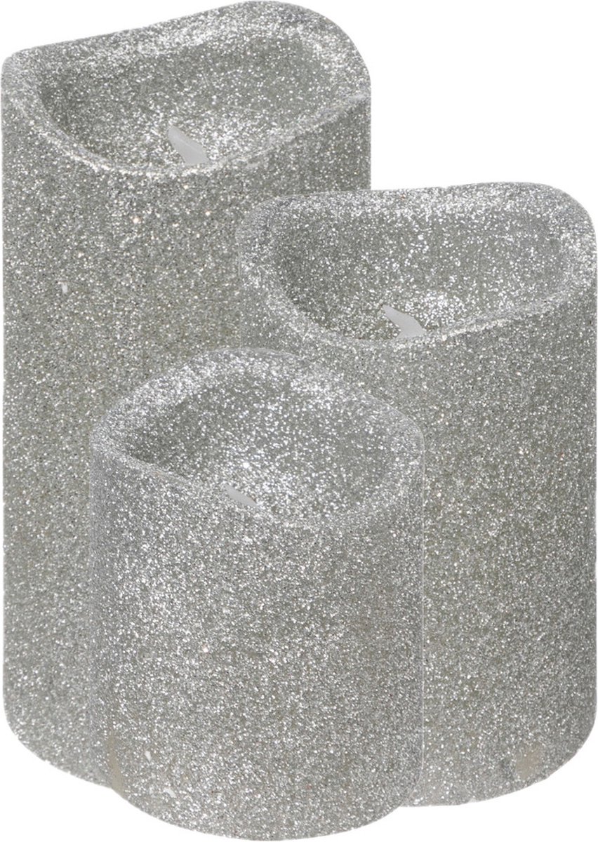 Feeric lights LED stompkaarsen - 3x - zilver - glitter