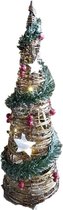 Gerimport LED kegel/piramide kerstboom lamp - rotan - met decoratie - H60 cm