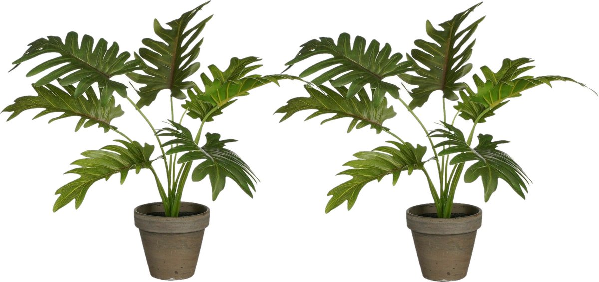 Mica Decorations Mica Decoration kunstplant Philodendron - 2x - groen - H30 en D27 cm - Kamer/kantoor planten