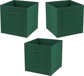 Urban Living Opbergmand/kastmand Square Box - 3x - karton/kunststof - 29 liter - donker groen - 31 x 31 x 31 cm - Vakkenkast manden