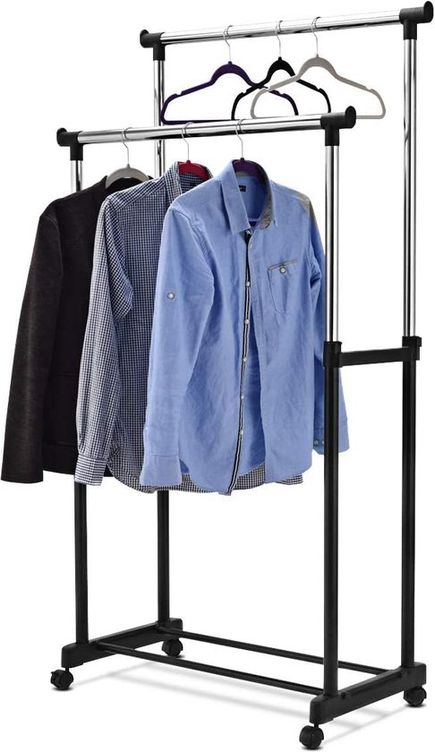 COSTWAY Kledingrek met 3 lades, verrijdbare kapstok met zijhaken en kledingstang, vrijstaand, wit, 46 x 38 x 157 cm