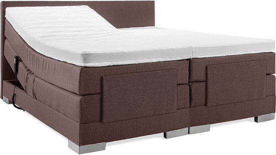 Soft bedden Elektrische Boxspring - 200x220 - Incl. Glad hoofdbord - Notenbruin met plint