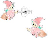 Joy|S - Zilveren heks oorbellen - roze - 10 mm - halloween oorknoppen