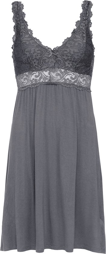 By Louise Slipdress Dames Nachthemd Met Kant Donkergrijs - Maat S