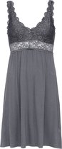 By Louise Slipdress Dames Nachthemd Met Kant Donkergrijs - Maat S